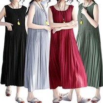 신세계TV쇼핑 [옷자락] 여성 찰랑 주름 플리츠 U넥 민소매 루즈핏 롱원피스