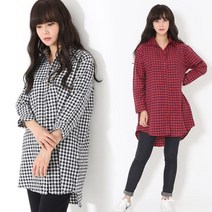 편안한 오버핏 하체커버 여자 체크 롱남방 여자셔츠 무난한