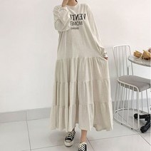 퍼니걸스 베이직 라운드 레터링 프린팅 캉캉 롱 원피스 _3415