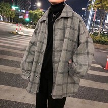 남자 블루종 봄자켓 항공점퍼 봄옷 간절기 야상 심플한 복고풍 체크 무늬 재킷 타이드 보이 일본 거리 가을과 겨울 야생 두꺼운 셔츠