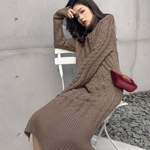퀸앤조이 꽈배기 니트 원피스 하이넥 간절기 원피스