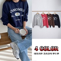 오브치치 데일리 봄 가을 카모마일 플라워 프린팅 루즈핏 맨투맨 티셔츠