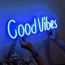 Ciliver 아크릴 등판 LED 네온사인 로고 침실 놀이방 굿바이브스 네온사인 글씨 벽 장식, 蓝色, Goodvibes(47*125)cm