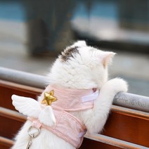 chol 강아지 고양이 천사 날개 하네스 리드줄 세트, 분홍색, L