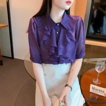 여름 프렌치 경숙풍 프릴넥 기질 터틀넥 블라우스 프릴 셔츠 상의