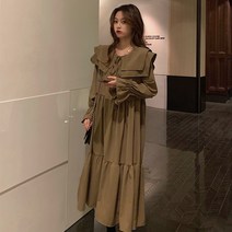 센스레이디 퍼프소매 무지 빅카라 랩 린넨 빅사이즈 롱 원피스
