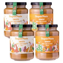 4병 묶음 땅콩100% 피넛버터 슈퍼너츠 460g 잼 비건, 크런치 460g(알갱이 타입)4