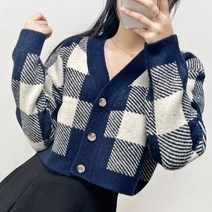 크로스컴퍼니 / 줄리아 사각체크 브이넥 크롭 니트 가디건 3col