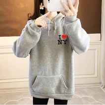 [오늘발송] 스타일아유 여성 기모 후드 맨투맨 LOVE NY 레터링 오버핏 긴팔티 티셔츠 루즈핏 맨투맨 후드티 11컬러 [노마진]