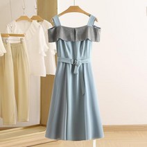 데일리 롱 원피스 이 새 체크 핏 날해 보이 일자 어 스랩 여름 너 철수 단아한