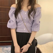 여신 프릴 오프숄더 셔링 예쁜 스퀘어 블라우스 여성스런 소매볼륨