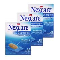 3M 넥스케어 숨쉬는 방수밴드 투명 중형 20매 x 3개 방수 밴드, 3M 숨쉬는 방수밴드중형 3개