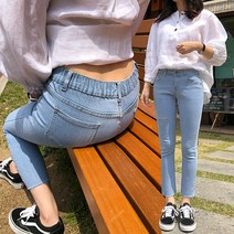 바잉몰 여성용 원하던핏 스판 밴딩청바지 해짐 트임