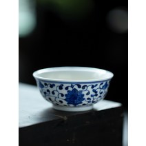 민간예인 홍청화자 주인잔 단배 보이차 찻잔 다기, 03.파란색과 흰색 모란 작은 그릇