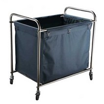 대형 수건 수거함 목욕탕 병원 스테인레스 빨래통, 심플 린넨카트 블루+흴브레이크