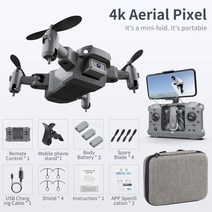 KY905 미니 드론 4K 전문 HD 카메라 와이파이 FPV 접이식 쿼드콥터 원키 리턴 360 롤링 RC 헬리콥터 완구, 12 Gray 4K 3B Bag