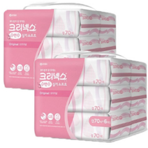 유한킴벌리 크리넥스 물티슈 캡형 수앤수 실키소프트 오리지날 70매 6개 2세트 미세먼지세정 연꽃추출물 도톰한물티슈