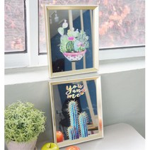 거울액자 선인장일러스트 카페소품액자 남자꽃선물 청첩장꽃 벽장식 행잉플랜트만들기, 블루 선인장