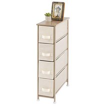 mDesign Narrow Vertical Dresser Storage Tower - Sturdy Metal Frame Wood Top Easy Pull Fabric Bins, 1