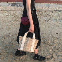 [레티고] 데일리 캔버스 라탄 비치 백