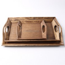 애쉬목 고급 엔틱 손잡이 나무 쟁반 3size, 대
