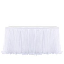 2m 3m 4m 핑크 테이블 스커트 웨딩 파티 투투 튤 식기 천 베이비 샤워 성별 공개 유니콘 생일 홈 데코, 100x79cm-3.3ft, white