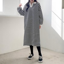 브이와이 여자 롱 3컬러 카라넥 줄무늬 1마일 원피스