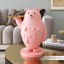 조형물 장식 카페 마당 인테리어 호텔 크리에이티브 북극곰 입상 홈 FRP 공예 데스크탑 박스 화이트/핑크/골드 모던 선물 룸 장식품, 39cm, 분홍색