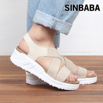 신바바 등X 밴드 스트랩샌들 여성 플랫 통굽 여름 쿠션 국내제작