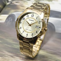 CASIO 메탈방수 스텐레스스틸밴드 MTP-V004G-9B 미네랄그라스/날짜/금이온도금