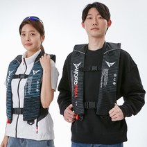 피쉬클럽 자동팽창식 구명조끼 XL(대) 스트라이프 기본형 KC인증 책임보험, 블랙(골드)