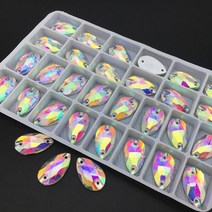 모든 크기 눈물 방울 유리 모조 다이아몬드에 바느질 배 크리스탈 ab 색상 플랫 백 돌, 11x18mm 12pcs, 12개