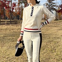 여성 골프 골드버튼 카라 니트 긴팔 퀄리티보장 골프웨어 상의 티셔츠 골프복