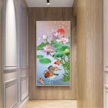 아트미니 보석십자수 연꽃 연잎 원형비즈 큐빅 전체수 선물용 집들이, 60x110cm