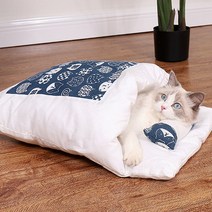 고양이 집 잠자리용 보온 고양이 이불 침낭 반려동물 담요 침구 매트, [뜨거운판매]다크블루고양이, M 크기 [추천 4 7 진]