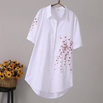 긴 빈 지 봄 여름 100 코튼 꽃 자수 반팔 민족 세련된 블라우스 스