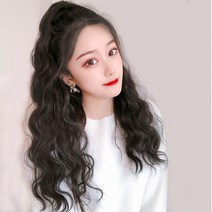 하이유니 컬 포니테일 헤어 피스 부분 가발 집게 붙임 머리 여자 여성 패션 고열사 염색, 55cm, 라이트브라운