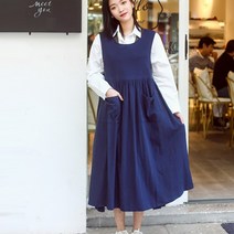옆트임 예쁜원피스앞치마 장금이 린넨 카페바레스타 어린이집 윤스테이여름 제인파커 보육교사 빅사이즈, 블루네이비, 1개
