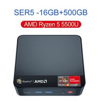 2023 Beelink Ryzen 5 SER5 5500U 미니 PC Windows 11 Pro AMD DDR4 16GB RAM 500GB SSD WiFi 6 4K LAN 1000M, 없음, 16G500G 5500U+EU