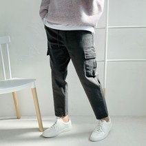 남성 겨울 기모 빅사이즈 카고 스판 세미와이드 밴딩팬츠