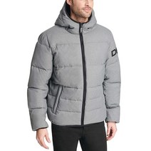 DKNY 남성용 방수 울트라 로프트 후드 로고 패딩 재킷 (표준 빅 & 톨) 뉴 헤더 그레이