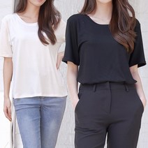 더블랑 무지 찰랑 스판 라운드넥 반팔 티셔츠 2P
