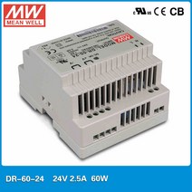 MEAN WELL DR-60-24 단일 출력 2.5A 24V 60W DIN 레일 장착 민웰 전원 공급 장치 88-264VAC 입력, 한개옵션0