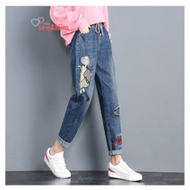 리앤킴 봄 가을 여성 청바지 캐릭터 자수 wr308