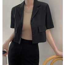 반해써 반크롭 유니크 더블버튼 카라 썸머 린넨 자켓 T_YW985