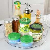 다용도 투명 360도 회전트레이 양념통 음료수 냉장고 정리 화장품 화장대 정리수납 공간활용 멀티트레이