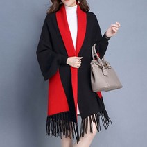 레드블랙 더블믹스 가디건 숄 185CM 크롭 오버핏 판초 여성 망토 볼레로