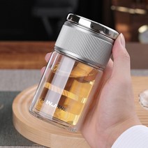 이중 내열유리 거름망 티보틀 홍차 녹차 보이차 차우리는 텀블러, 건그레이(250ml)+커버+브러시