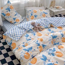 ETL 봄 잔꽃무늬 이불커버 순면 더블 킹 퀸 싱글 면이불커버 패턴 라지 모달, 블루귤