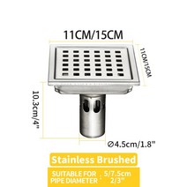 배수구 트렌치커버 수영장 욕실 하수구 커버 스테인리스 스틸 304 악취 방지 격자 타일 Instrt 브러시드 블랙 골드 빠른 배수 바닥, Brushed 02+150mm